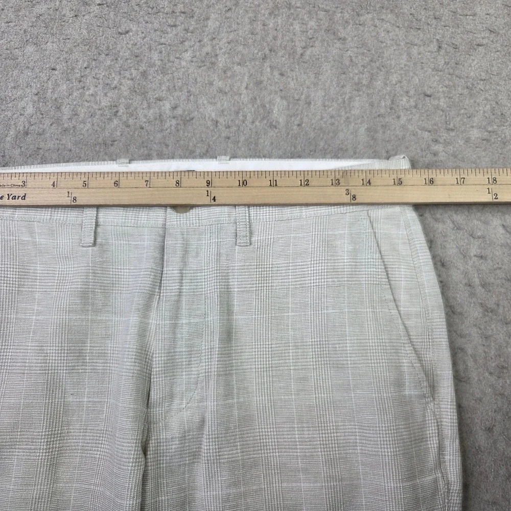J Crew Linen Blend Pants Mens 30x30 Tan Plaid Flat Front Lightweight